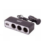 Разветвитель прикуривателя 12-24V (3 гнезда+1 USB), световой индикатор